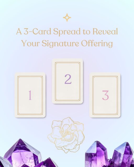 A big realization I’ve been having lately, as I create my next offering, is that we often try to create things for our business that are outside our comfort zones because we don’t believe we’re enough as we are.
 
And sometimes this is also because we’re conditioned to believe we’re meant to work hard, stress, and strain to receive what we want and need… or we somehow won’t be valuable to others.

Instead, when you’re coming up with the next offering for your business, think about it this way: 

What do you already naturally do well, as naturally as breathing, but probably take for granted because it is SO deeply woven into your experience of life? 

I highly recommend grabbing a Tarot/Oracle deck you have lying around, and put this 3-card spread to the test to see if it helps you better understand how you can become more of yourself in the work you do. ♡
 
Journal it out afterwards to see what comes through!