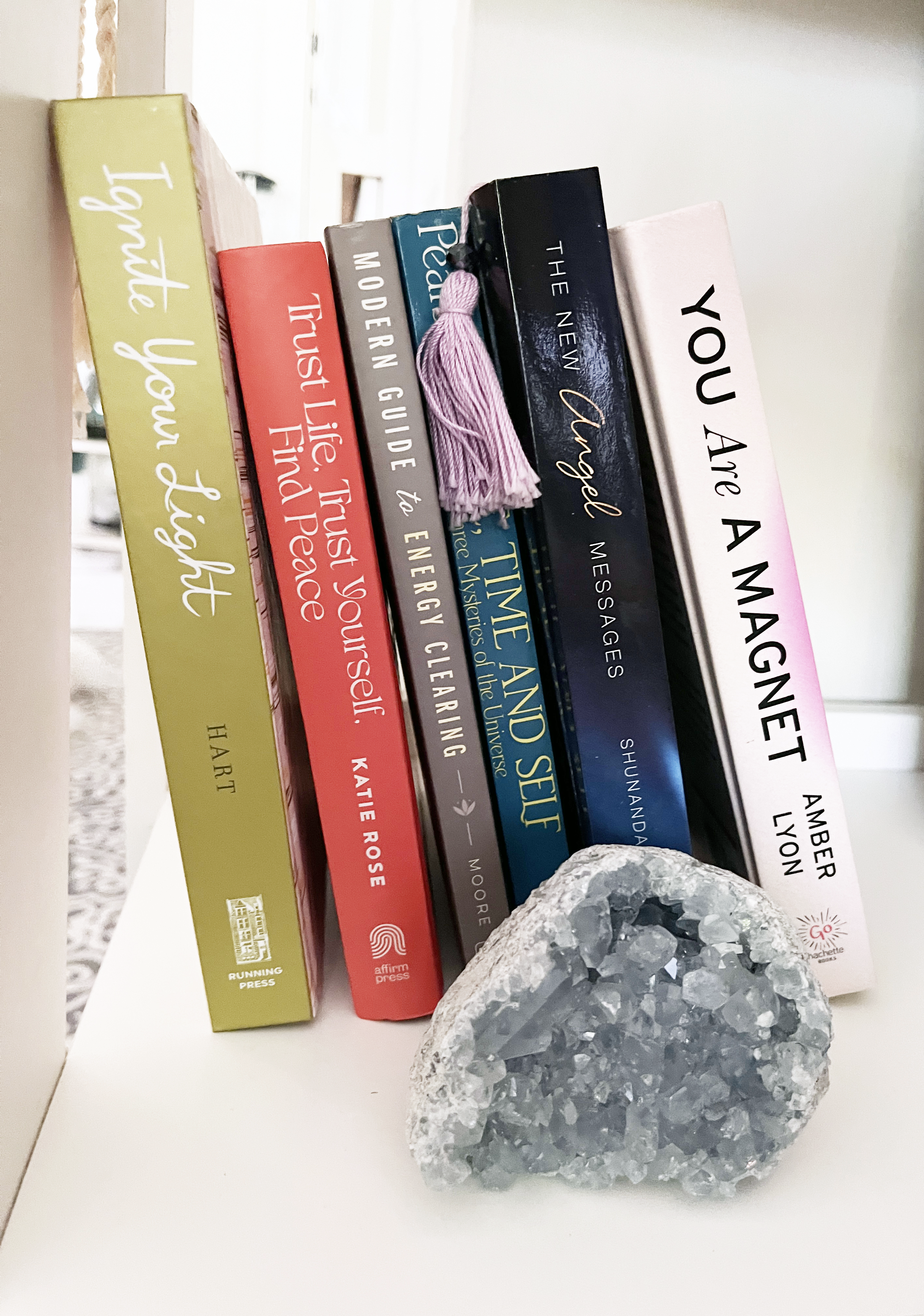 Spiritual books on a shelf