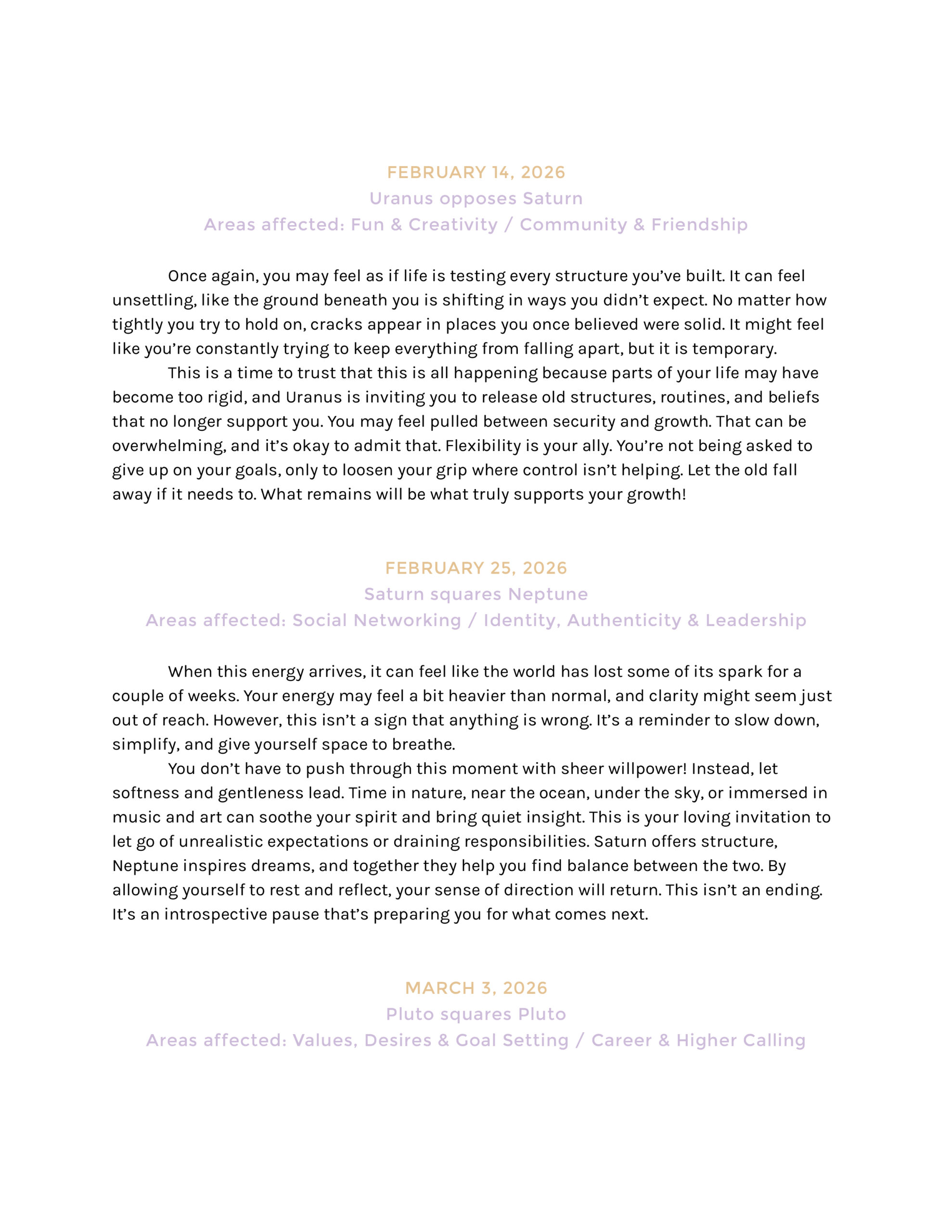 Sample Yearly Forecast with Premium Transits