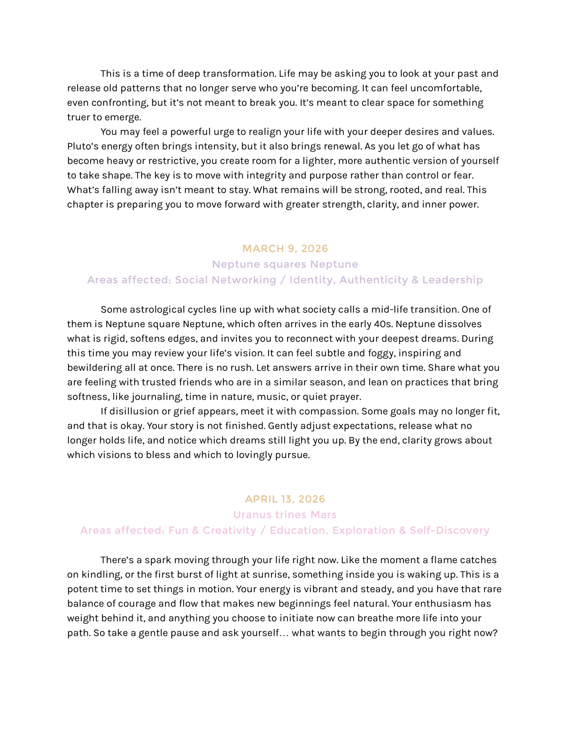 Sample Yearly Forecast with Premium Transits