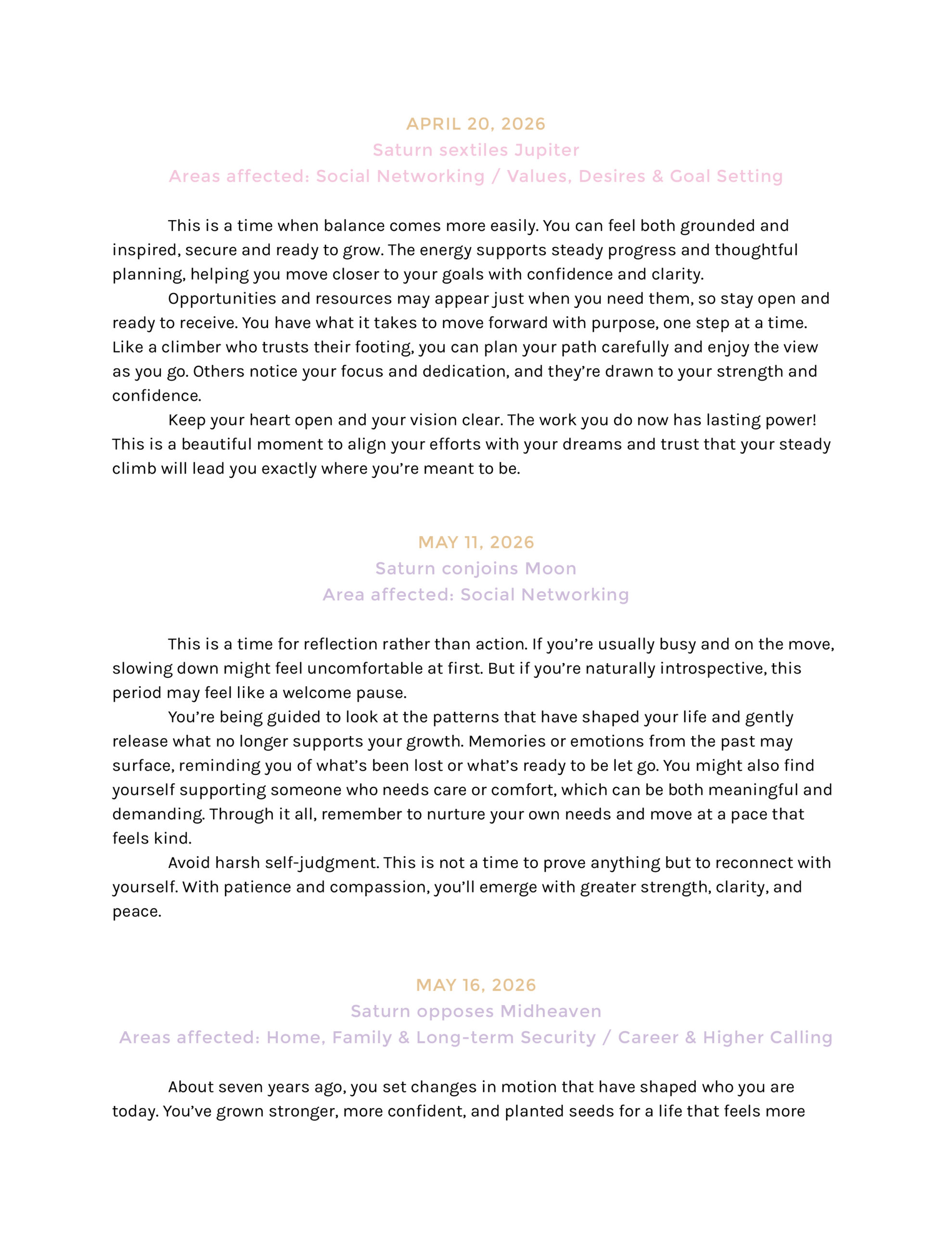 Sample Yearly Forecast with Premium Transits