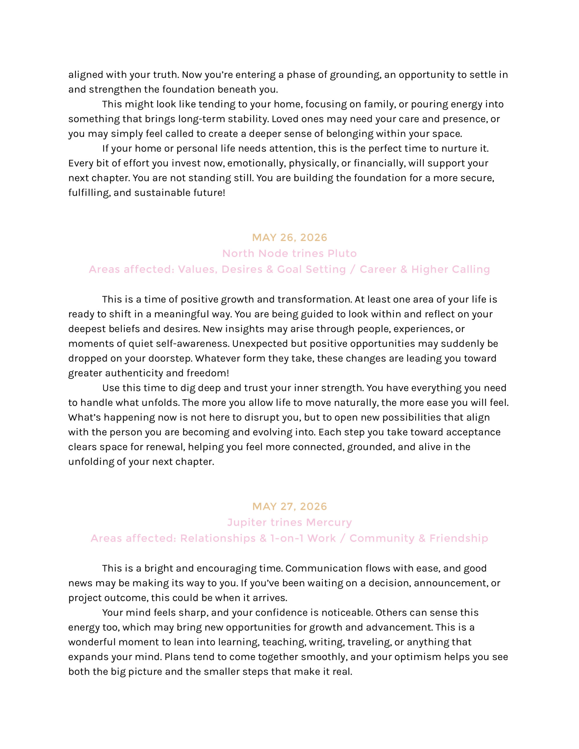 Sample Yearly Forecast with Premium Transits