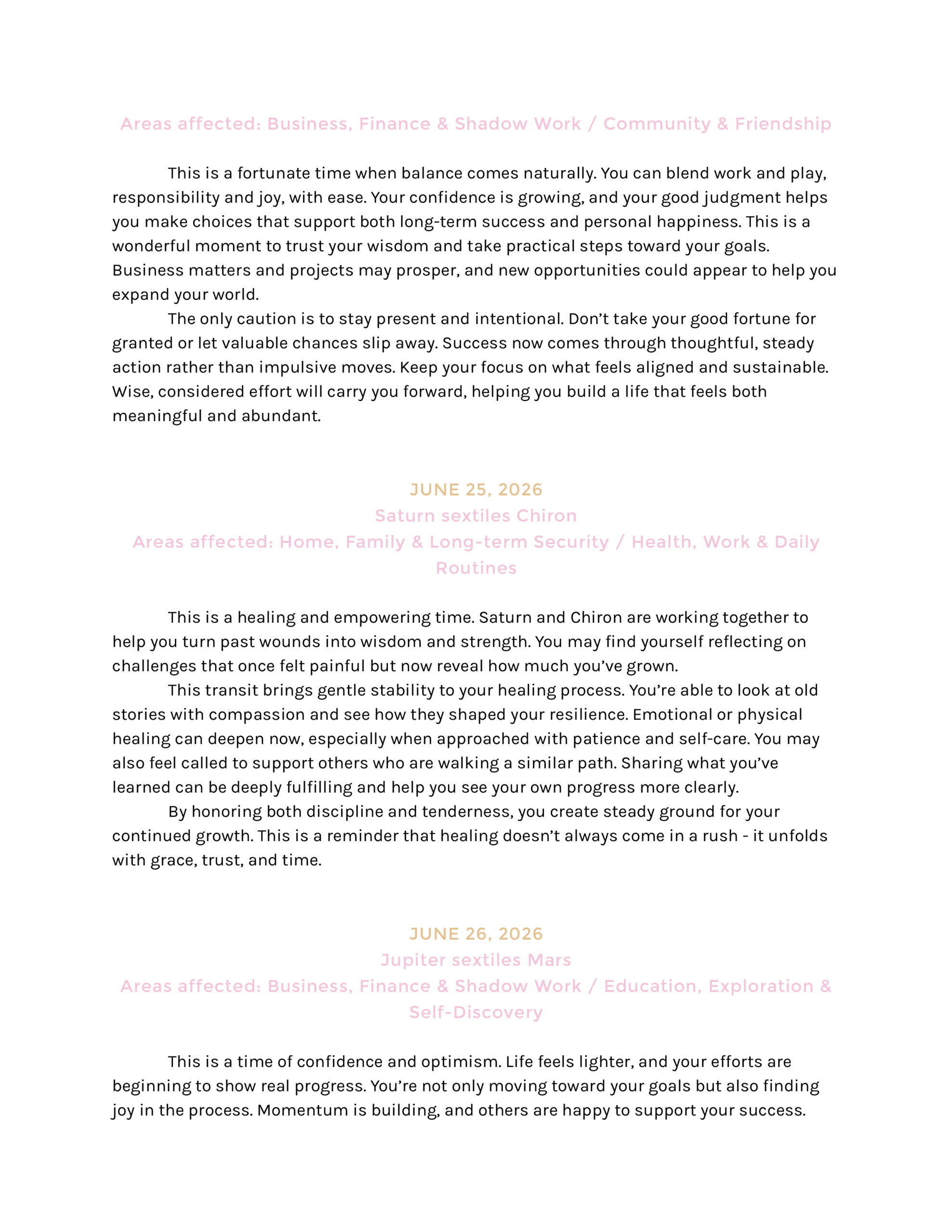 Sample Yearly Forecast with Premium Transits