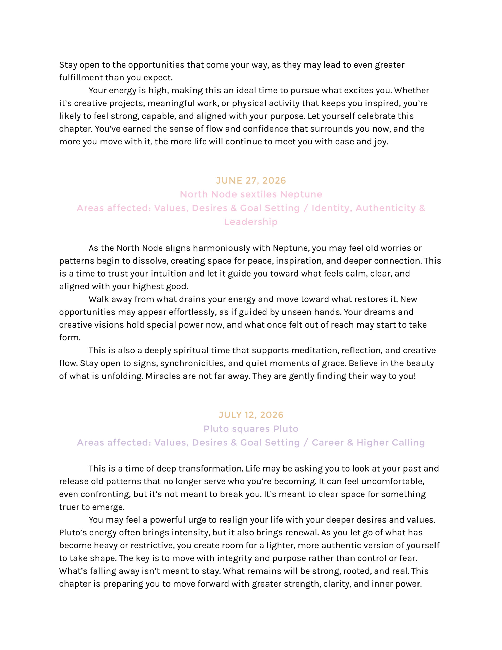 Sample Yearly Forecast with Premium Transits