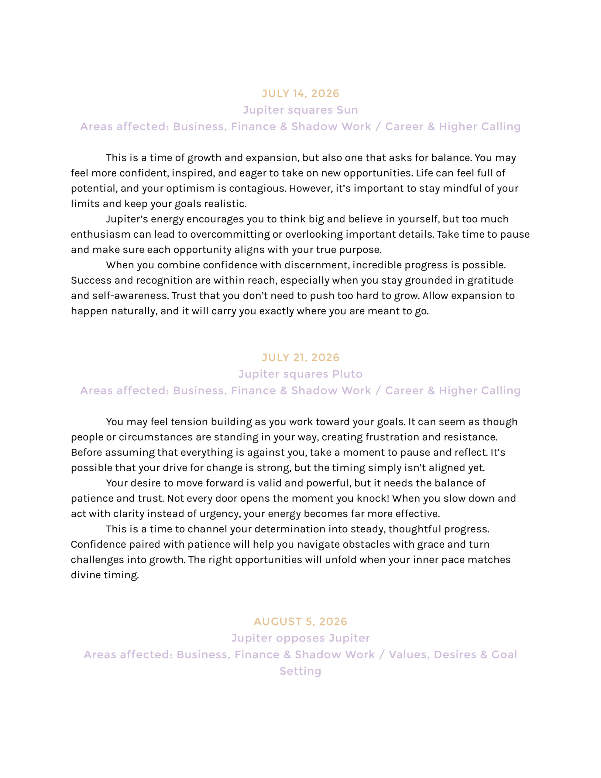 Sample Yearly Forecast with Premium Transits