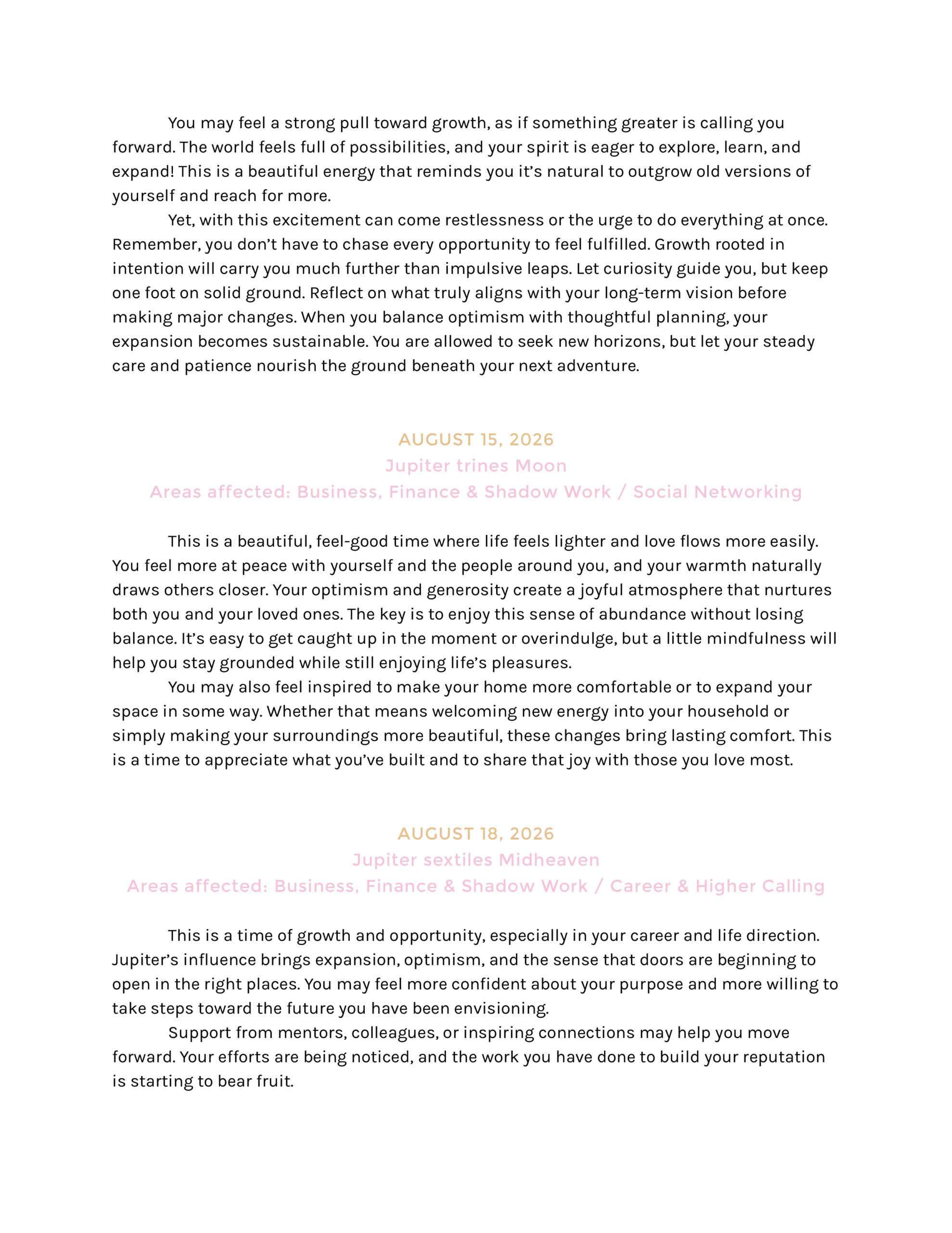 Sample Yearly Forecast with Premium Transits