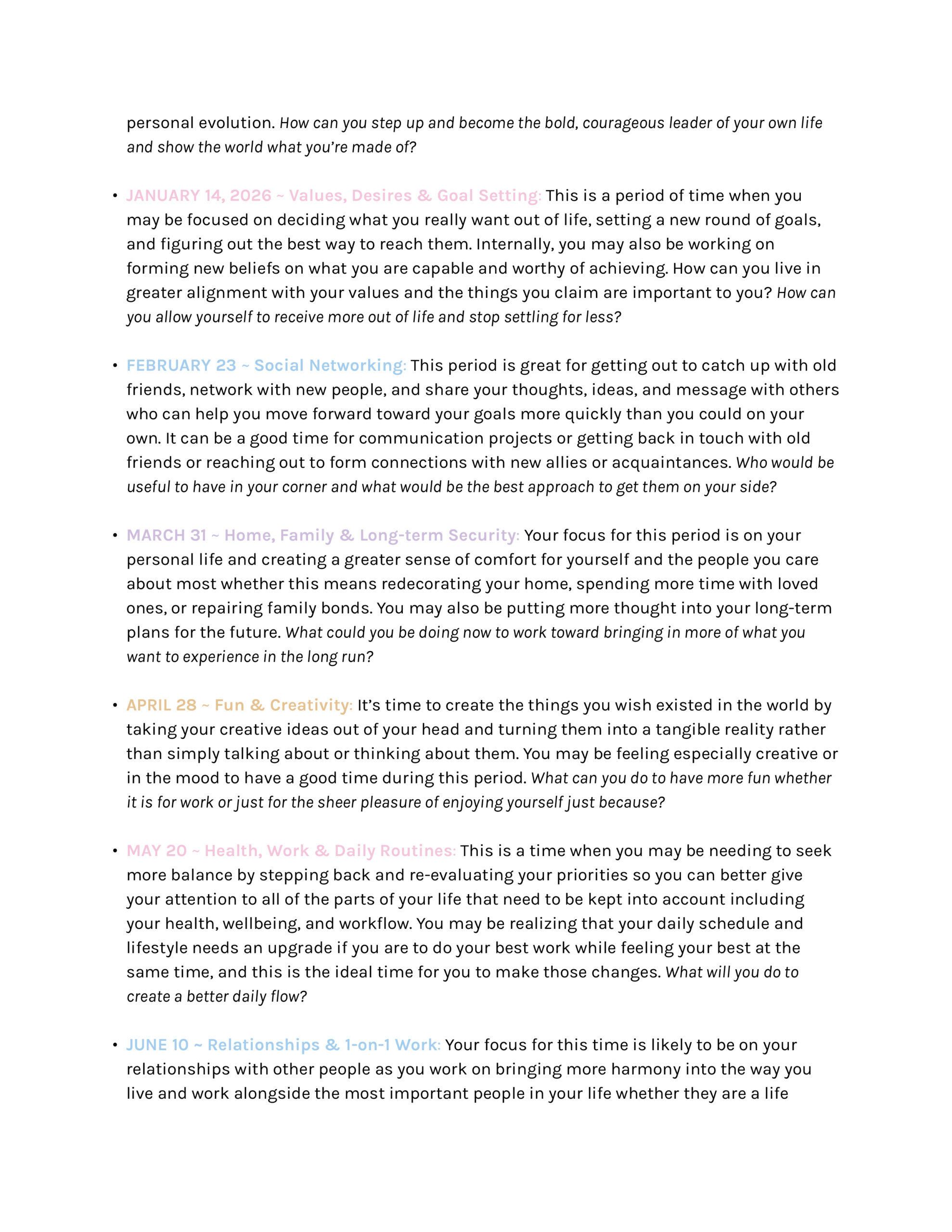 Sample Yearly Forecast with Premium Transits