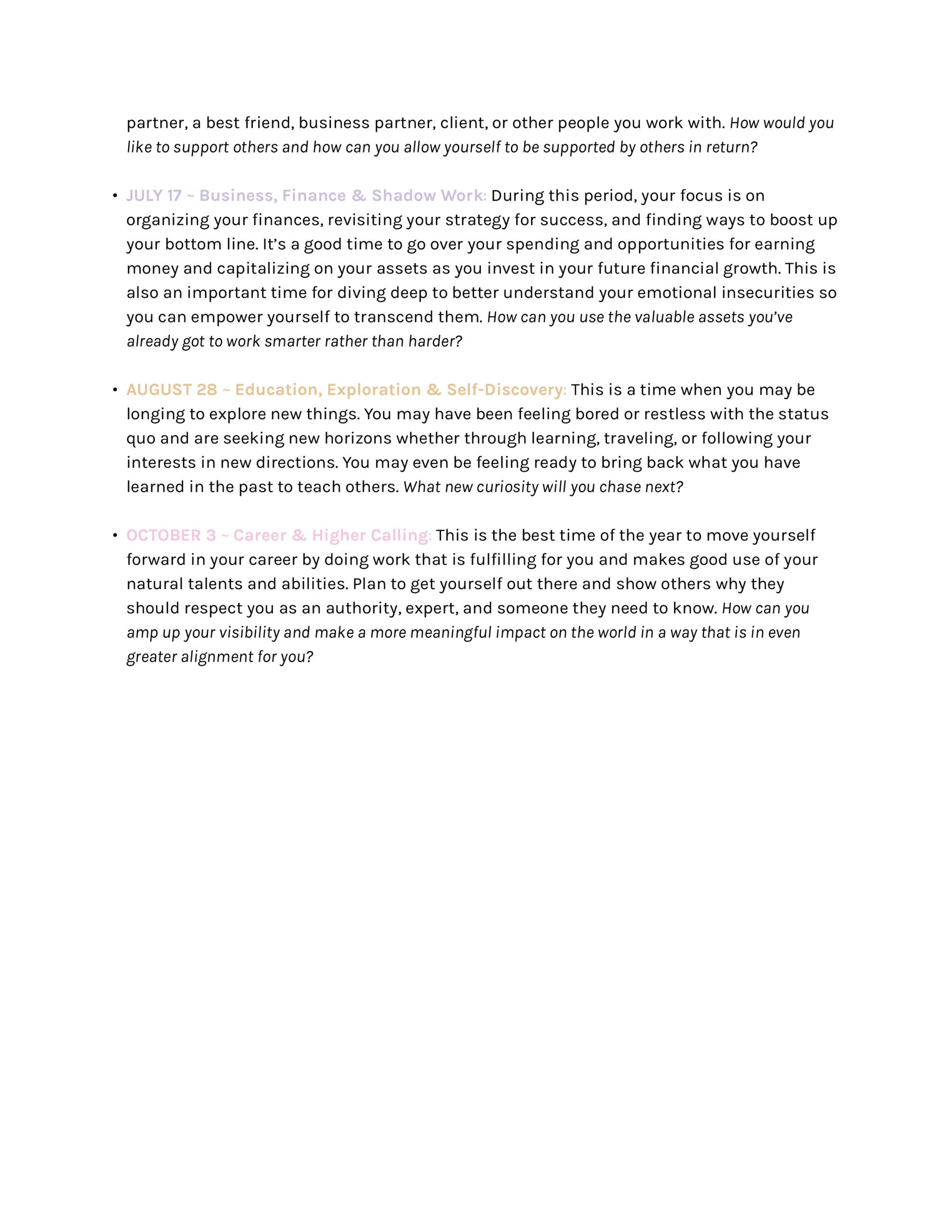 Sample Yearly Forecast with Premium Transits