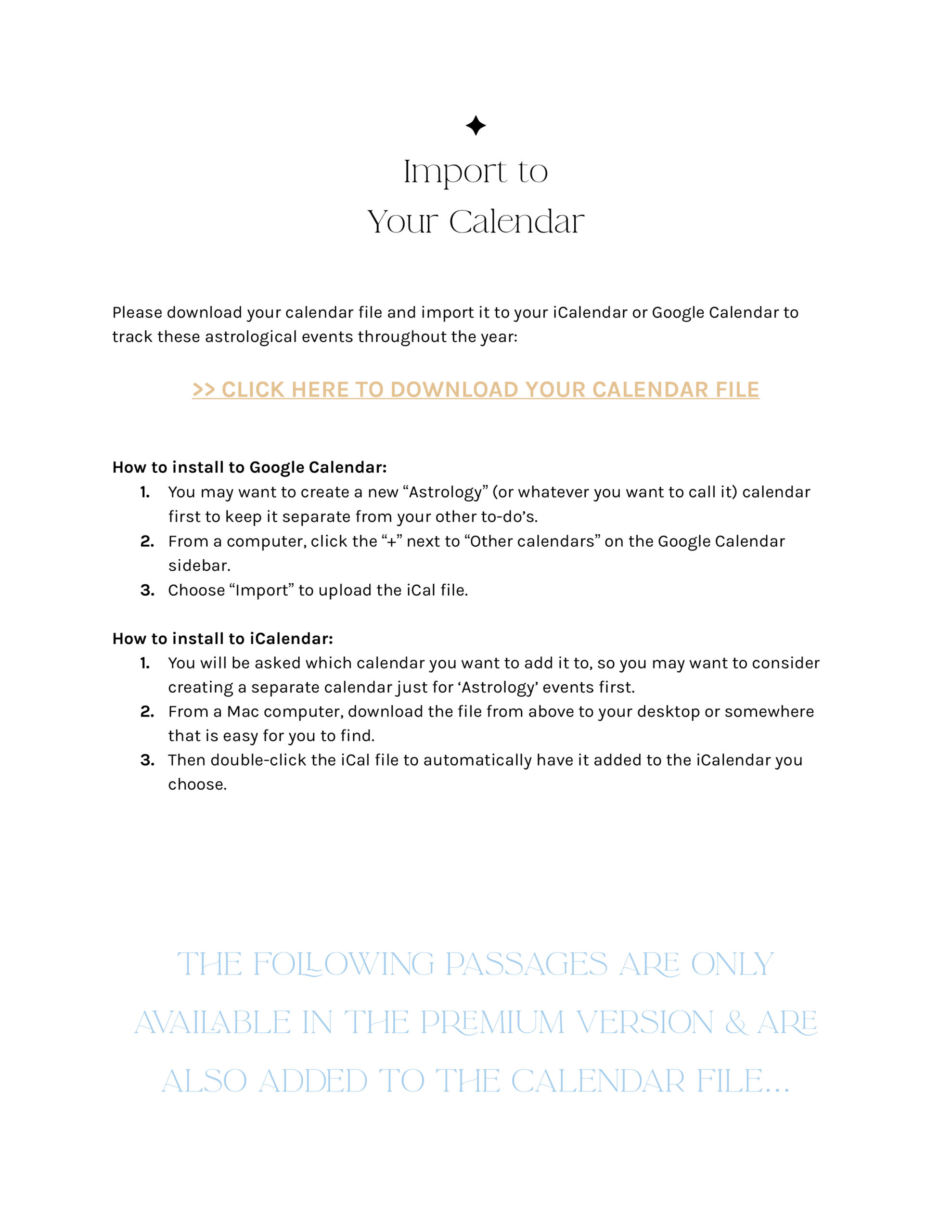 Sample Yearly Forecast with Premium Transits